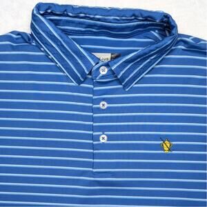 KJUS Mens Golf Polo Shirt - Large Blue Stripe Performance Stretch